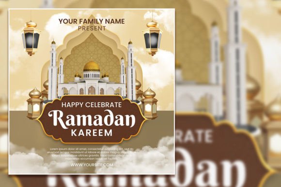 Modern Ramadan Kareem Square Flyer & Editable Design Template